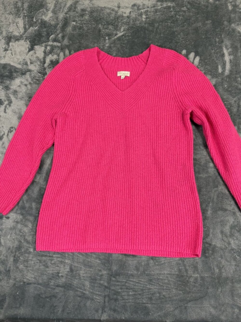 Lucky Brand Womens Pink Ribbed Knit V-Neck Sweater L